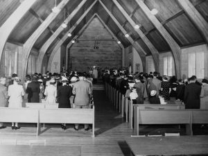 First service in new church building